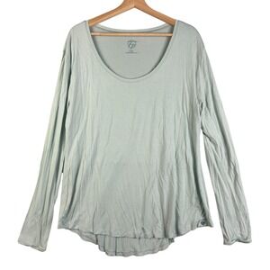 Faceplant Dreams Long Sleeve Scoop Neck Bamboo Blend Top Large Light Aqua